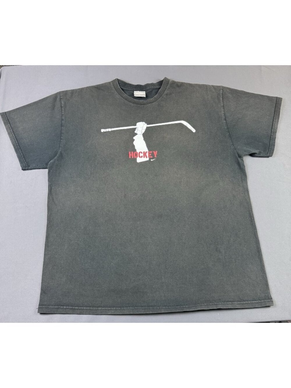 Rare Vintage Y2K Nike Swoosh Hockey Stick Glove Sun Fade XL Black Smoked Shirt